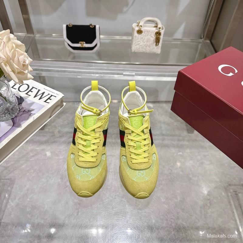 2025 Women Gucci Yellow Suede Fabric Sneakers LY00340