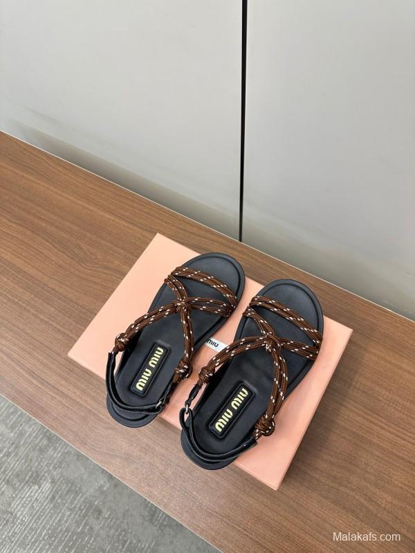 2025 Women Miu Miu Brown Leather Sandals