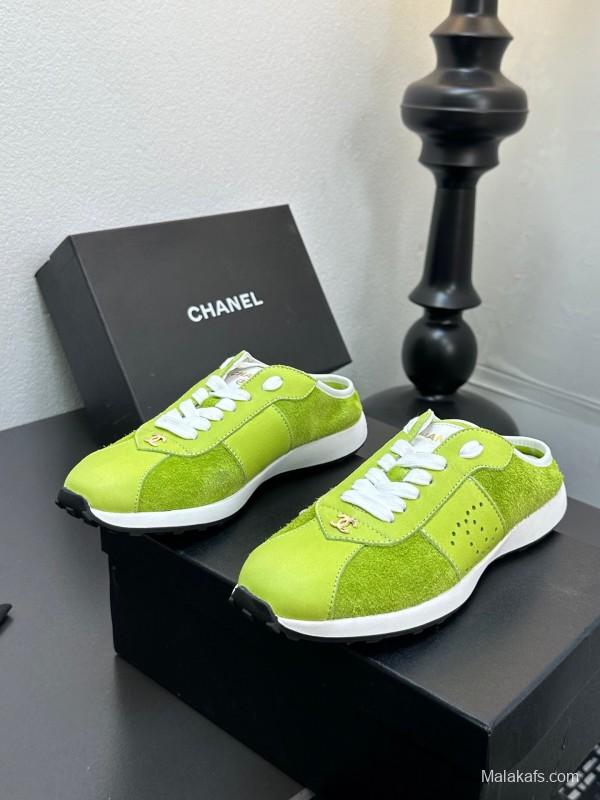 2025 Women CHANEL Green Suede Casual Sneakers Handmade For LY00360(F)