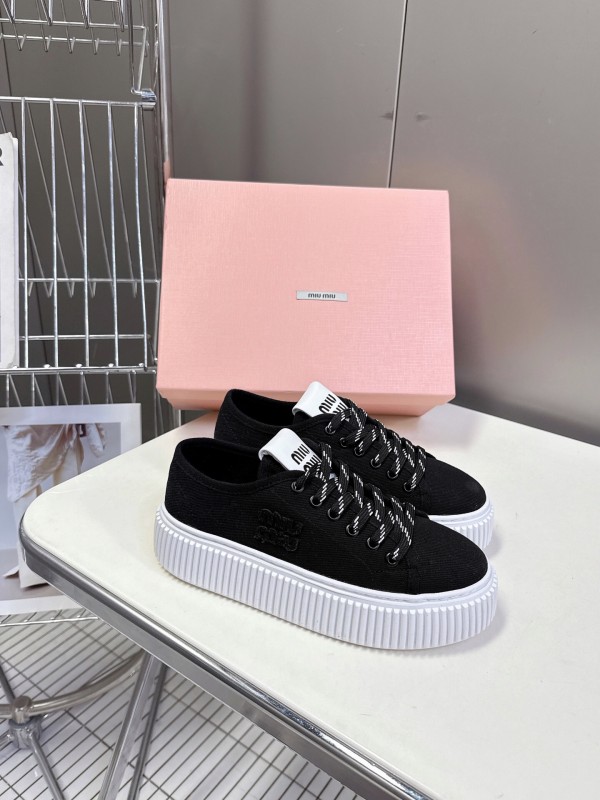 2025 Women Miu Miu Black Canvas Sneakers LY