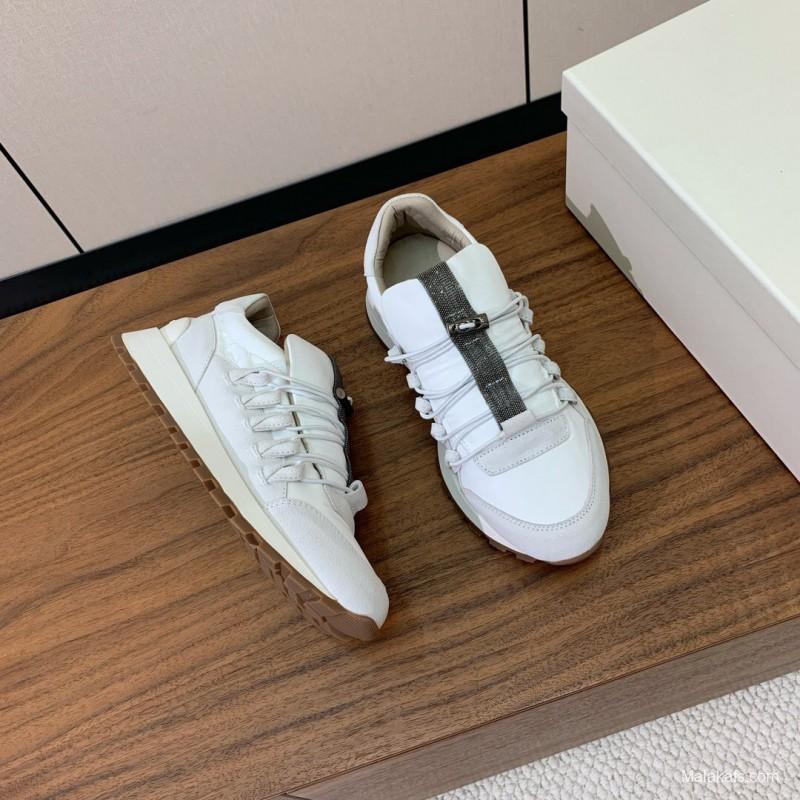2025 Men Brunello Cucinelli White Leather Casual Sneakers