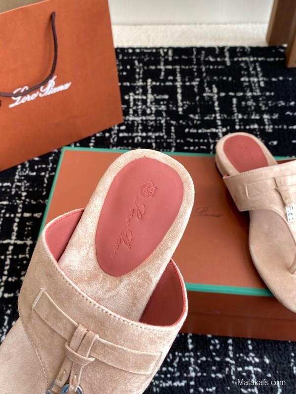 2025 Women Le Parmentier Beige Suede Thong Sandals KFY00280