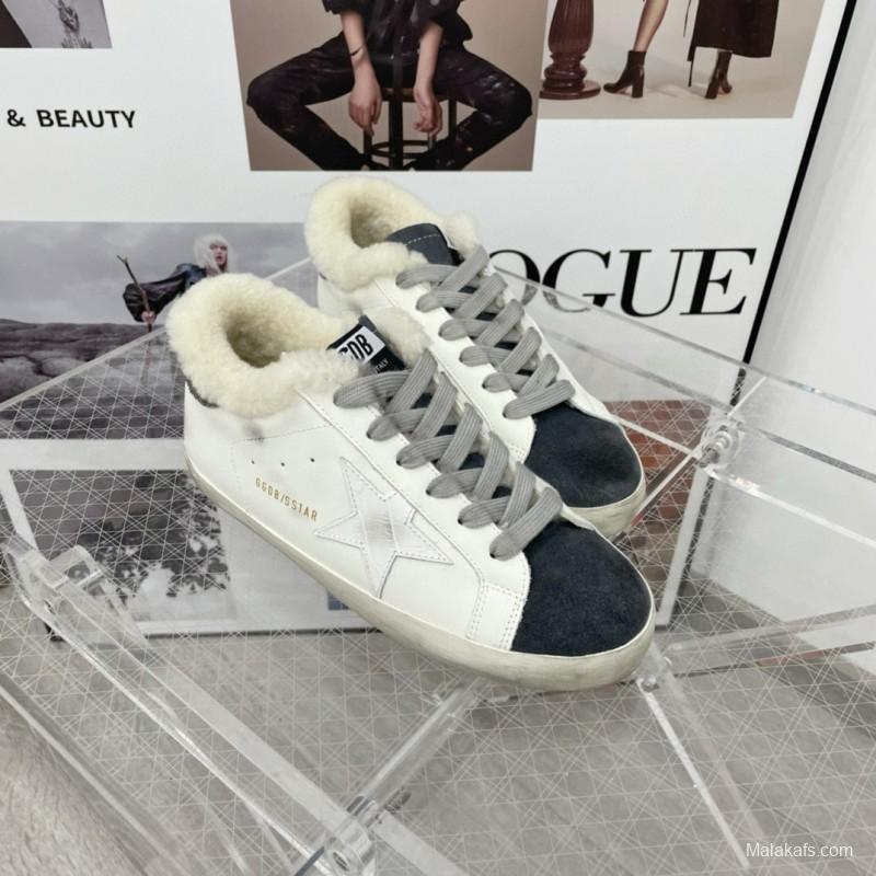 2025 Women GGDB White Black Shearling Leather Sneakers