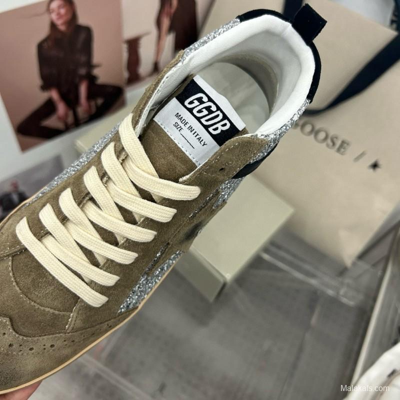2024 Unisex Golden Goose Deluxe Brand Grey Silver Glitter Suede Leather High-Top Sneakers MJ00300
