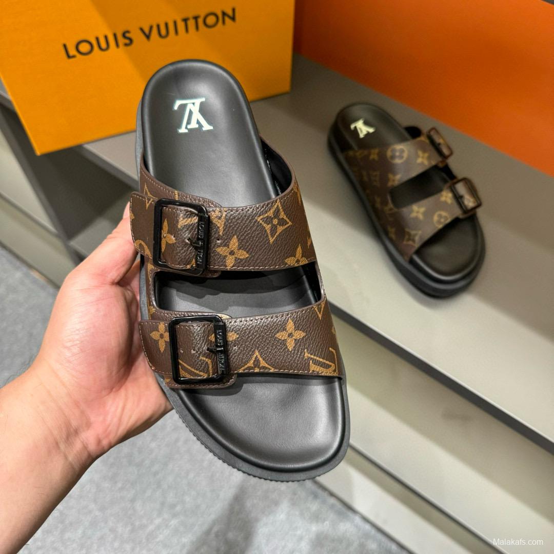 2024 Men Louis Vuitton Brown Leather Slippers MJ00210