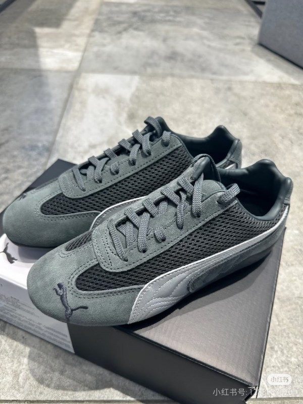 2025 Unisex Puma Cream Grey Suede Mesh Sneakers SPEEDCAT KFY00260