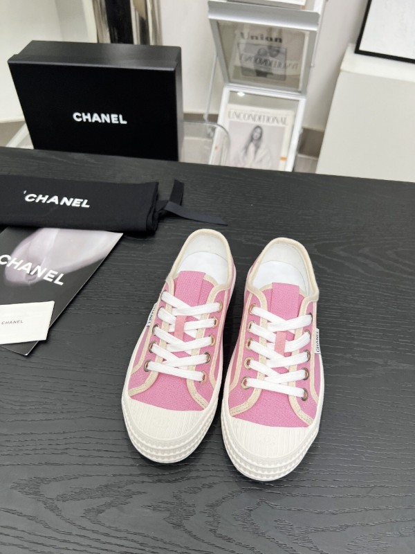 2025 Women Chanel Pink Canvas Sneakers