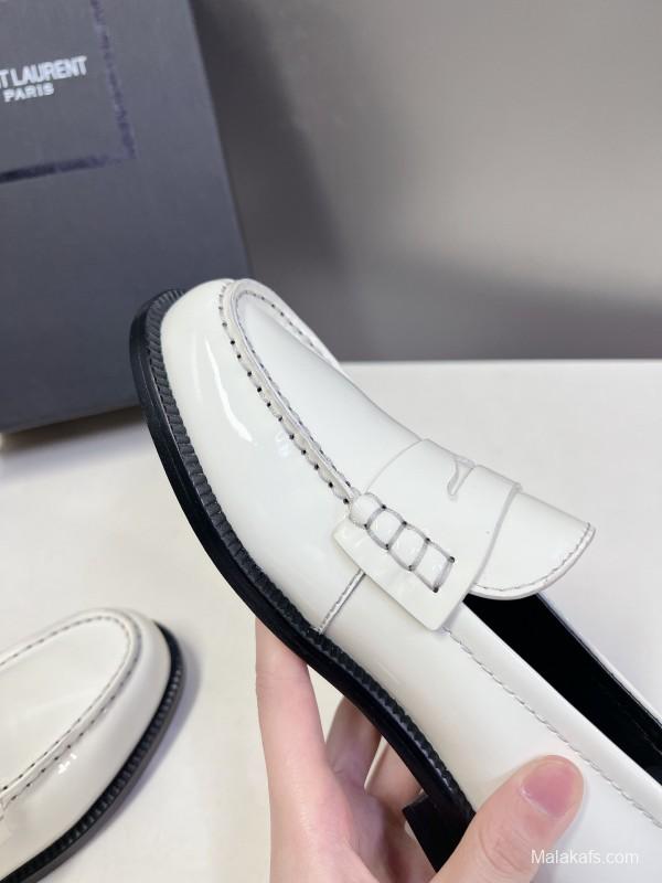 2025 Women Yves Saint Laurent White Leather Loafer KFY00350