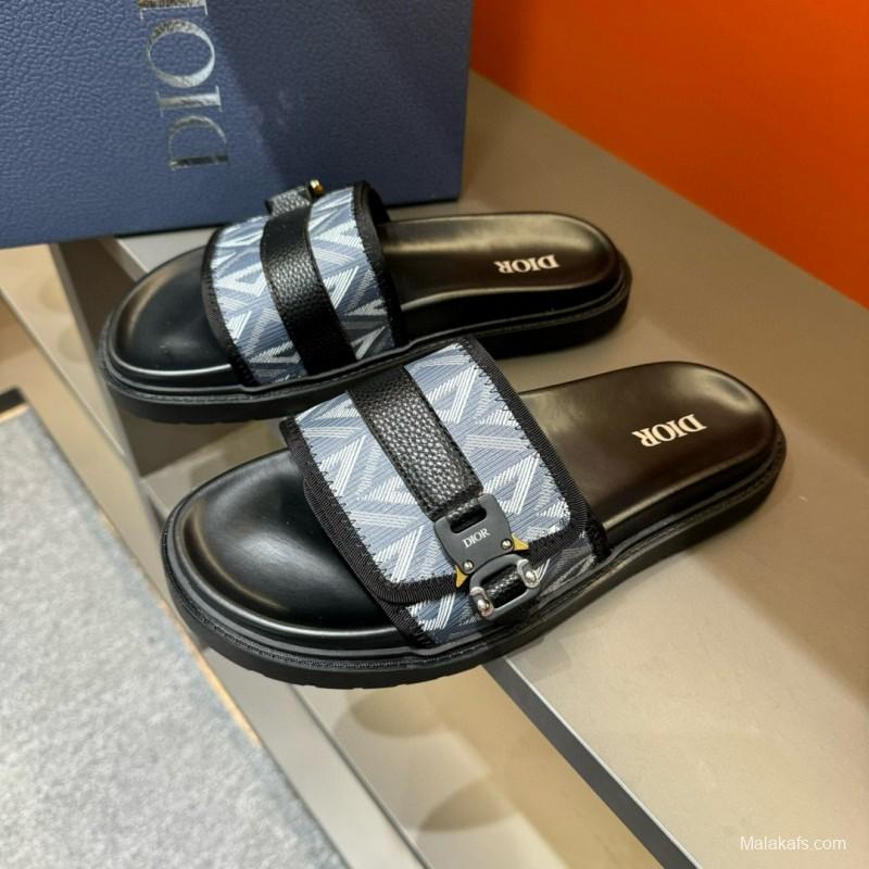 2024 Slippers Dior Blue Black Leather Slippers