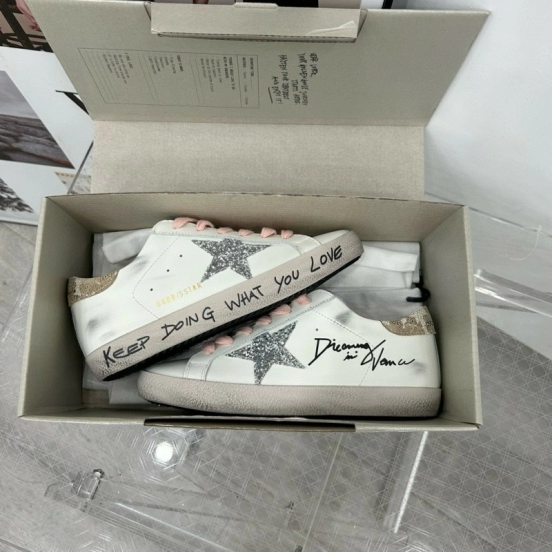 2025 Women GGDB White Pink Leather Suede Sneakers