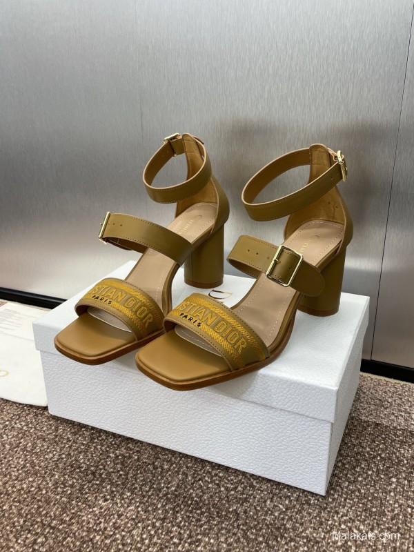 2025 Women Dior Yellow Leather Sandals Christian Dior Logo