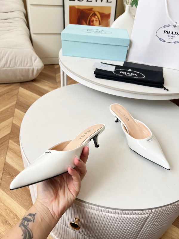 2025 Women Prada White Patent Leather High Heels