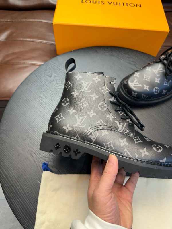 2024 Men Louis Vuitton Black Monogram Leather High Top Boots MJ00440