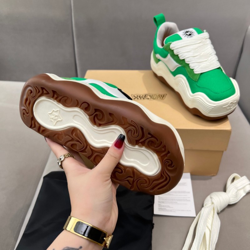 2025 Unisex HEYDAY Green White Canvas Leather Wave Sneakers KFY00260
