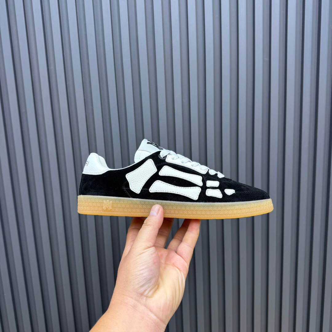 2025 Unisex Amiri Black White Leather Suede Sneakers Skeleton Design LY00280