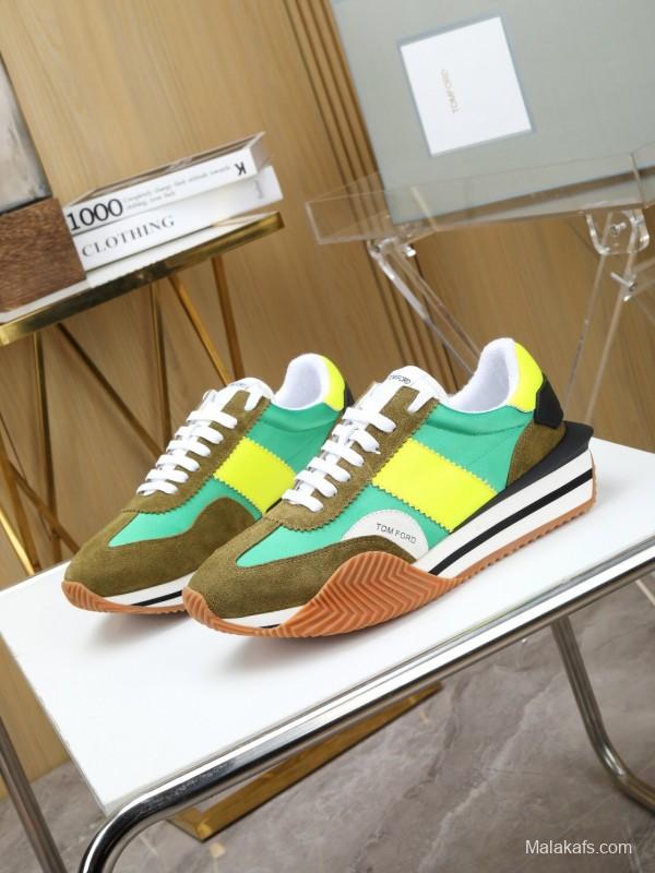 2025 Unisex TOM FORD Green Yellow Suede Nylon Sneakers LY00360(F)/LY00370(M)