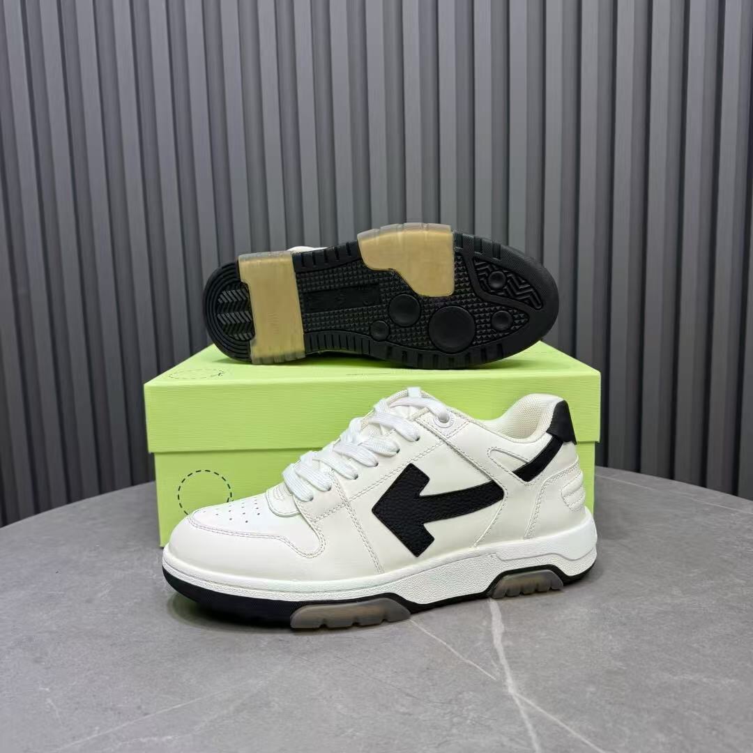 2025 Unisex Off-White White Black Leather Sneakers KFY00310