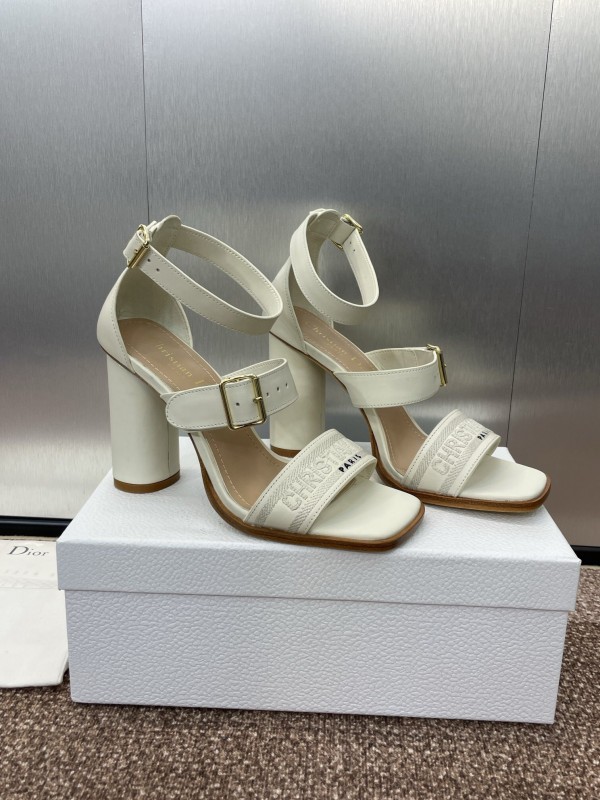 2025 Women Dior White Leather Sandals Embroidery KFY00310
