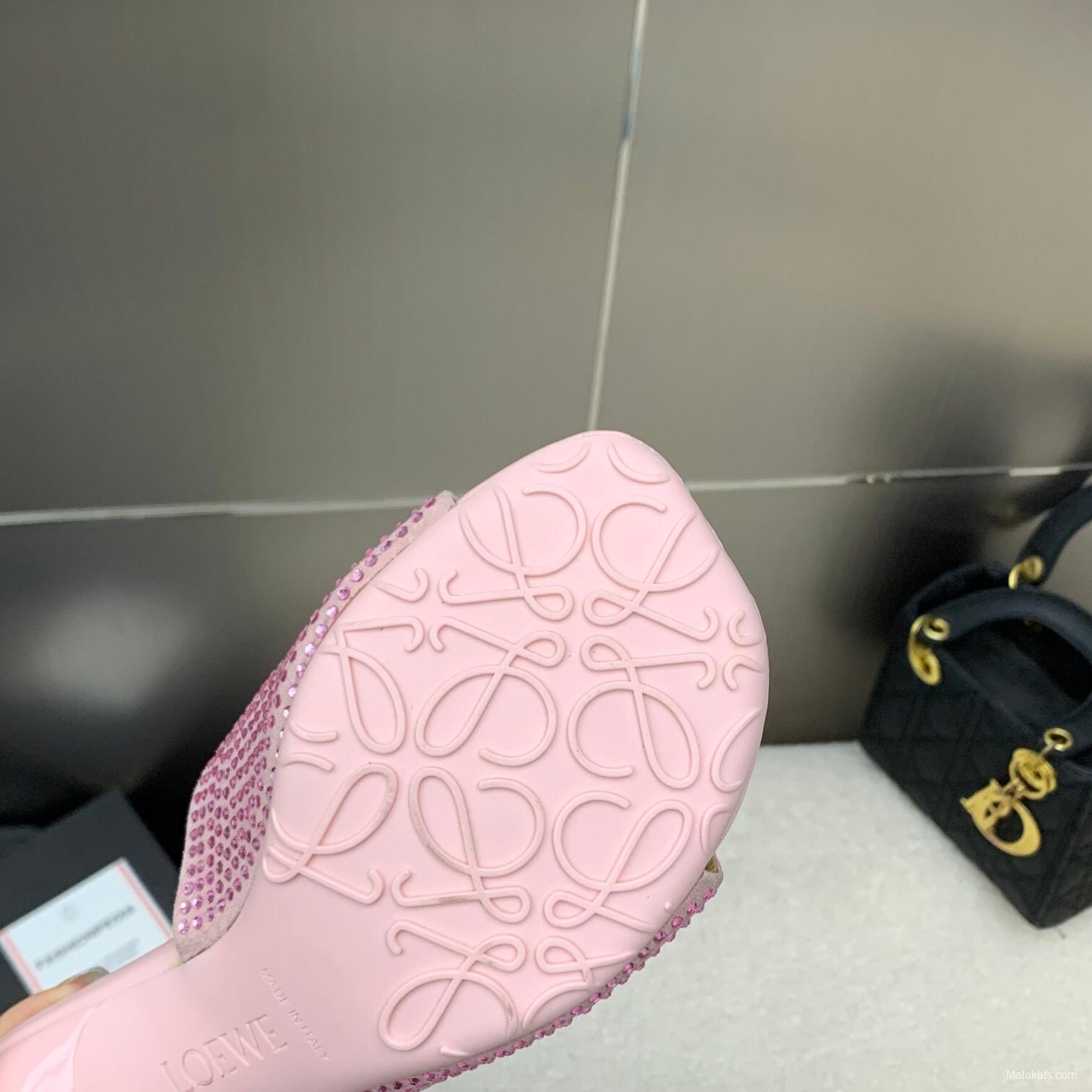 2025 Women Loewe Pink Leather Sandals LY00240