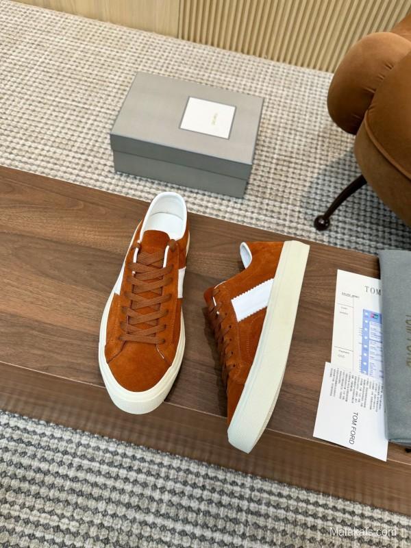 2025 Men TOM FORD Brown White Suede Sneakers LY00360