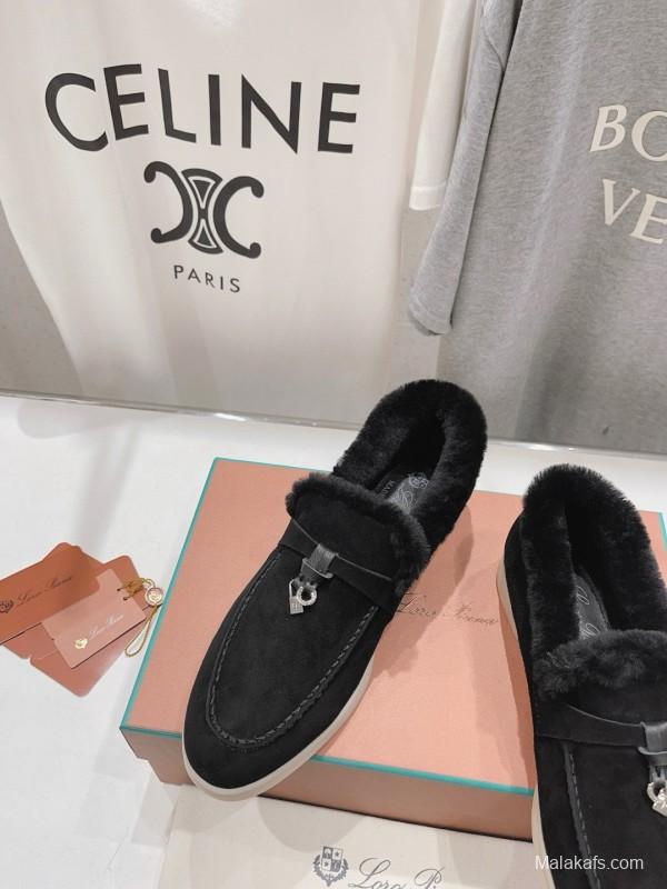 2024 Unisex Le Parmentier Black Suede Leather Wool Loafers MJ00310