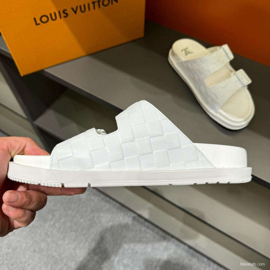 2024 Slippers Louis Vuitton White Leather Slippers