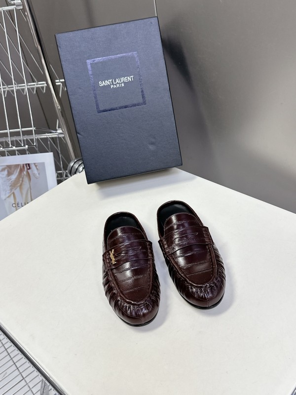 2025 Women Yves Saint Laurent Dark Brown Leather Loafers