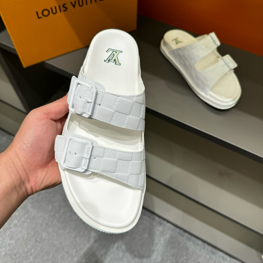 2024 Slippers Louis Vuitton White Leather Slippers