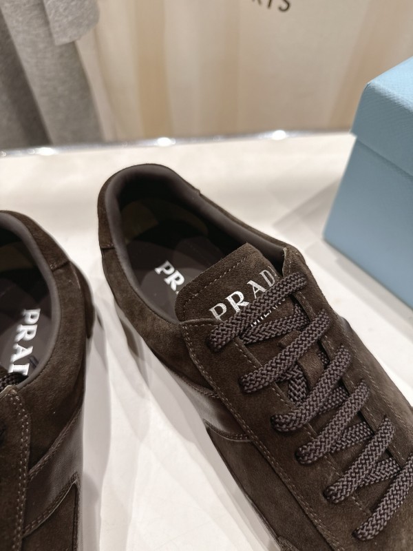 2025 Women Prada Brown Suede Lace-Up Sneakers