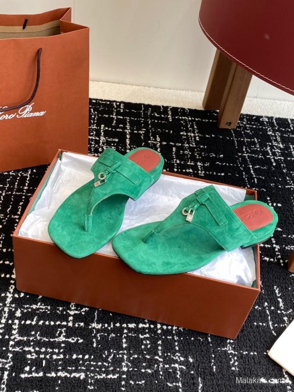 2025 Women Le Parmentier Green Suede Slippers KFY00280