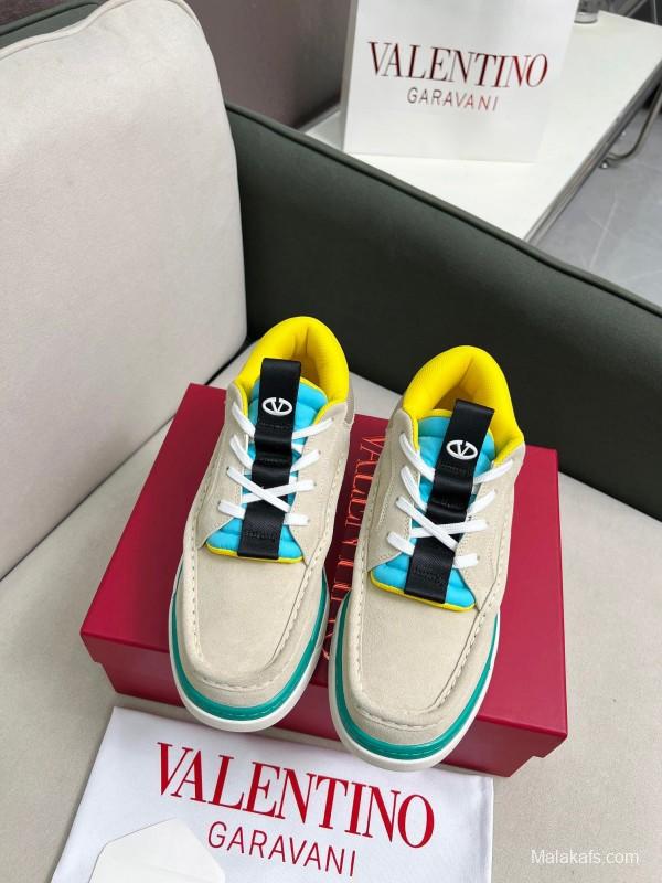 2025 Unisex Valentino Yellow Blue Beige Leather Sneakers RUNBOOT LY00390