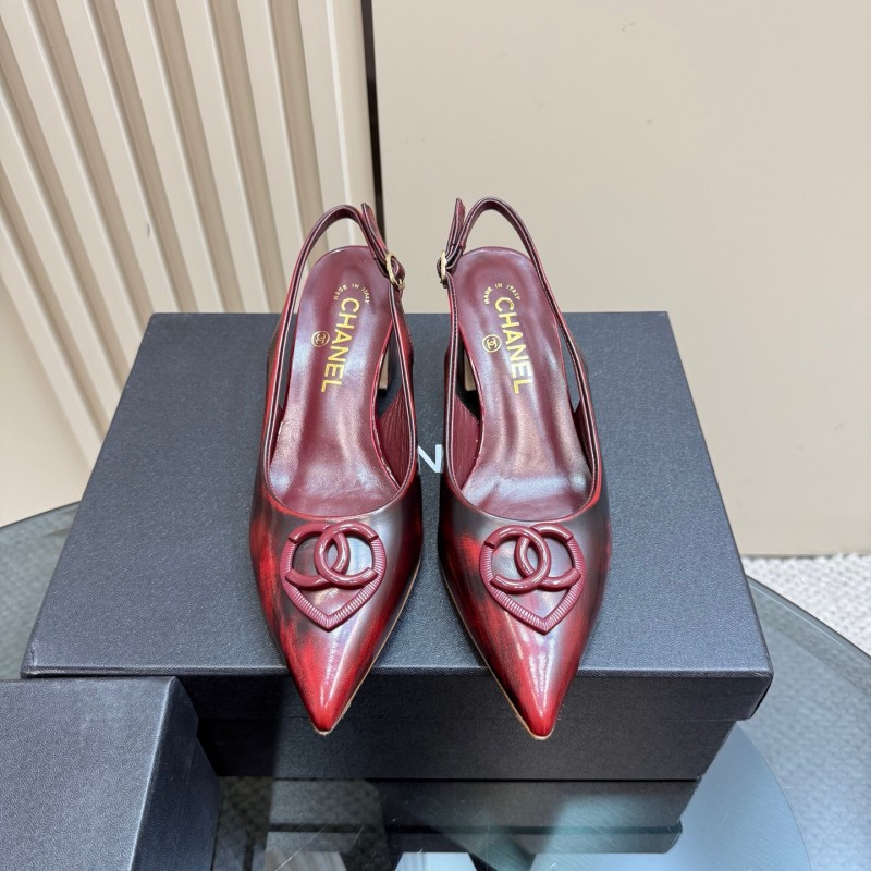 2025 Women Chanel Burgundy Leather Slingback Heels KFY00290