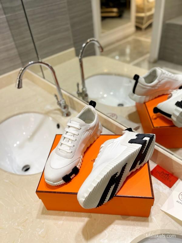 2024 Unisex Hermès White Imported Silk Lambskin Suede Sneakers MJ00320