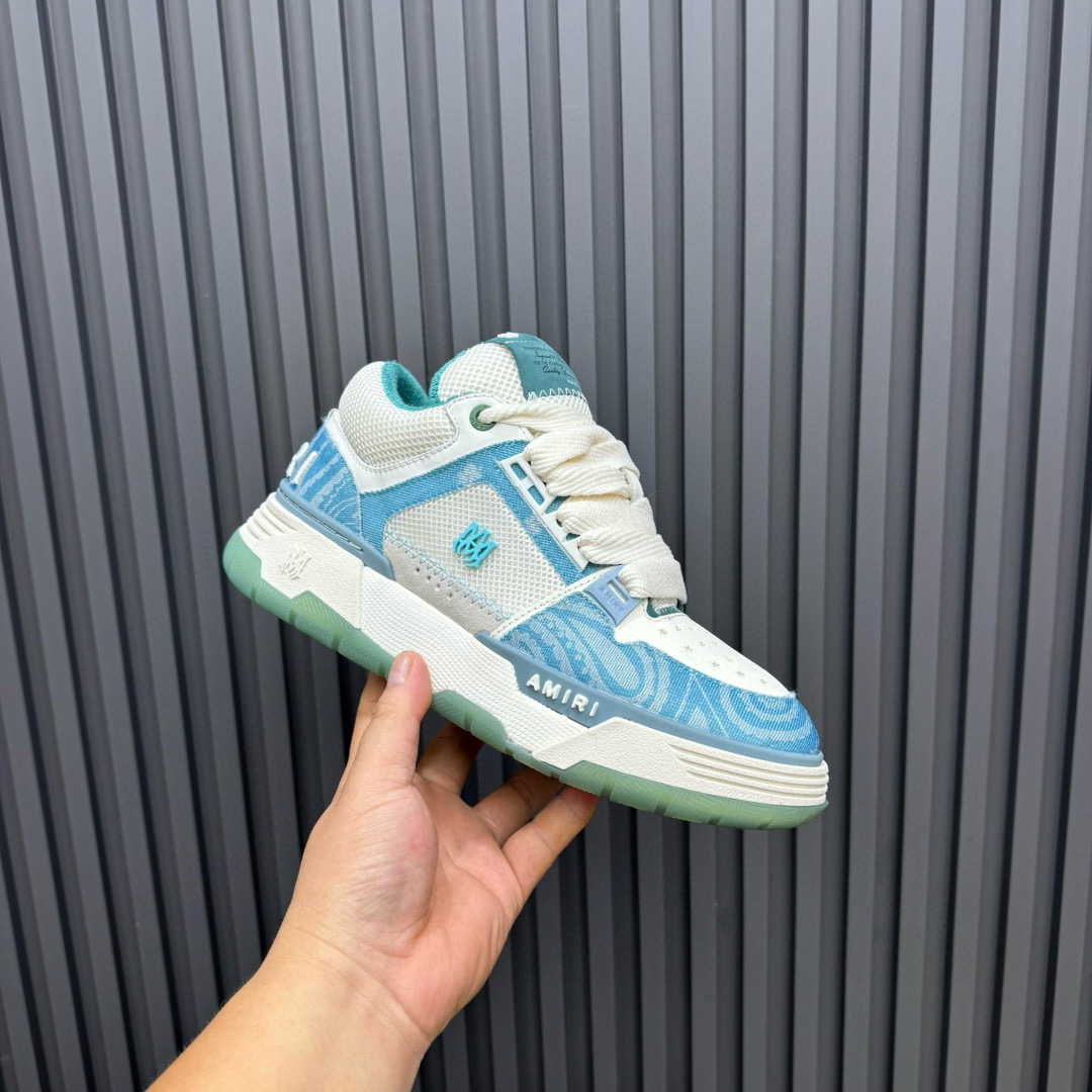 2024 Unisex Amiri Blue White Mesh Leather Sneakers MJ00360