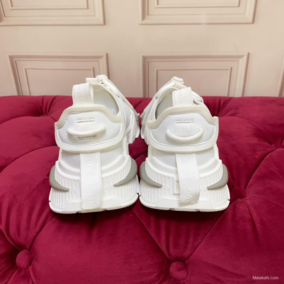 2025 Unisex Dolce & Gabbana White Mesh Leather Sneakers LY00340