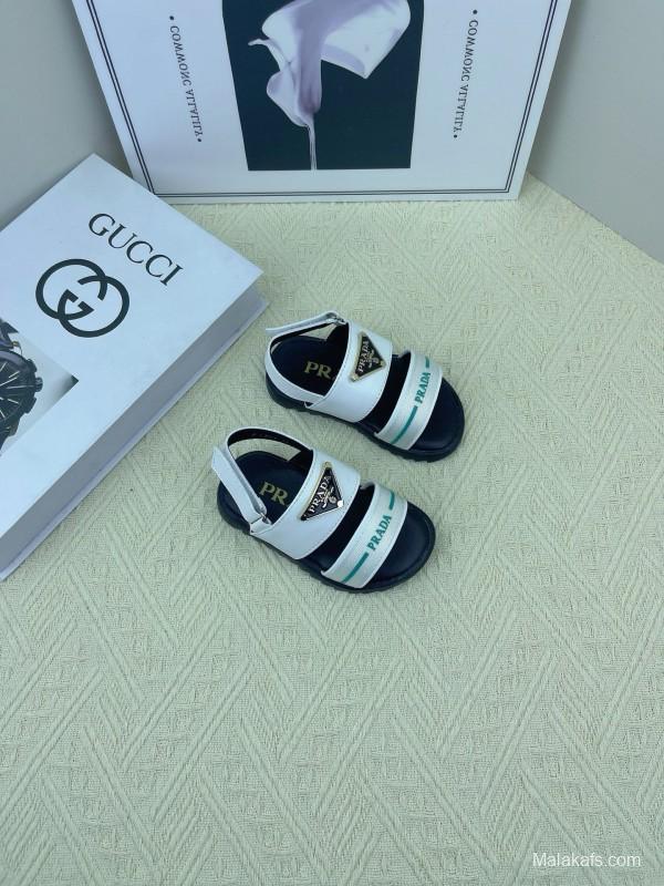 2025 Kids PRADA Black White Leather Sandal