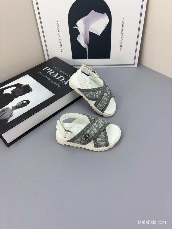 2025 Kids Dior Black White Fabric Sandals