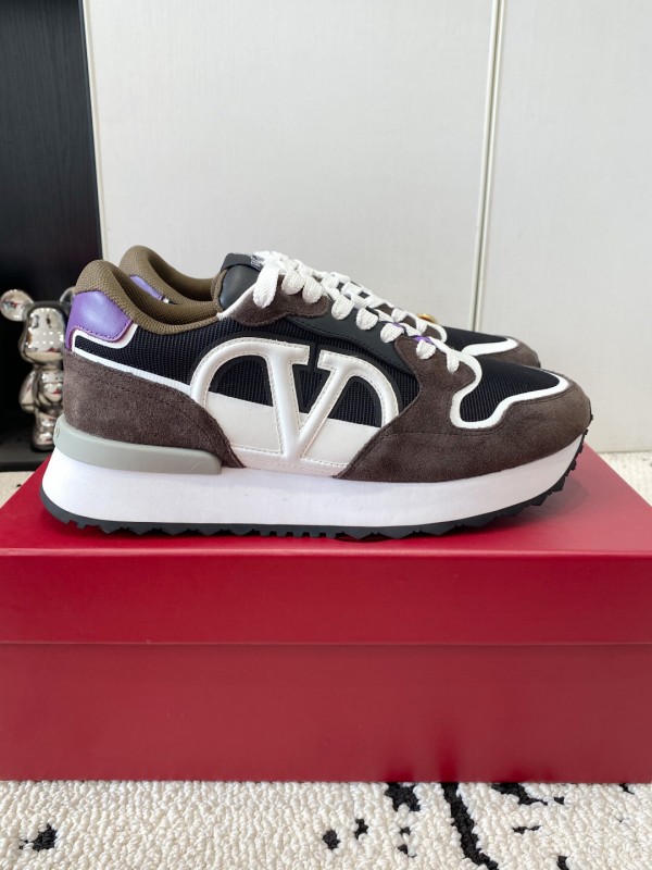 2025 Unisex Valentino Black Brown Purple Suede Leather Mesh Sneakers