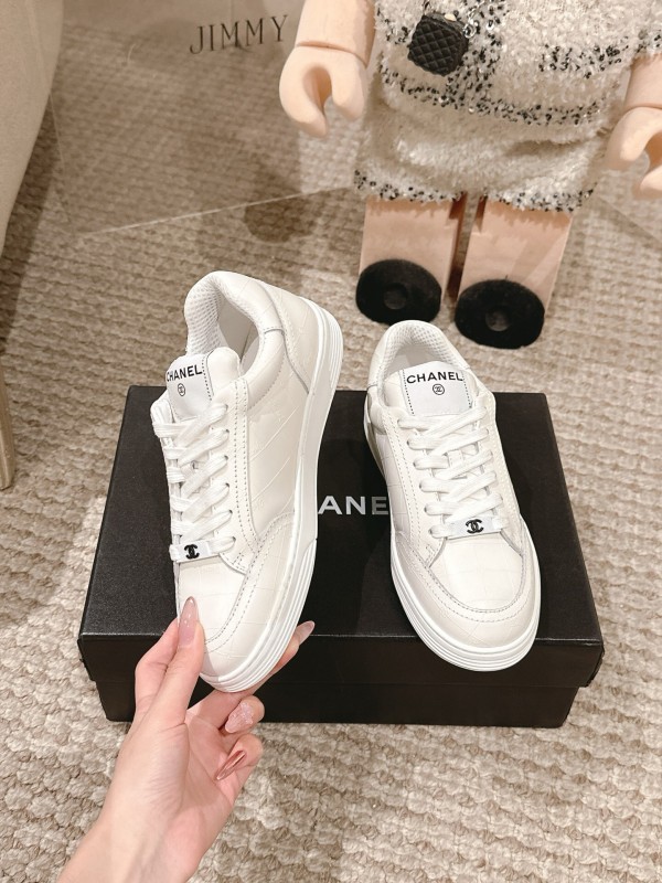2025 Women Chanel White Leather Sneakers