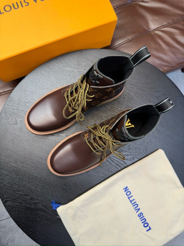 2024 Men Louis Vuitton Brown Leather High Top Boots MJ00440