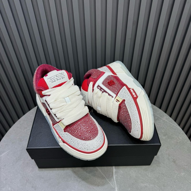 2024 Unisex Amiri Red White Leather Mesh Sneakers MJ00410