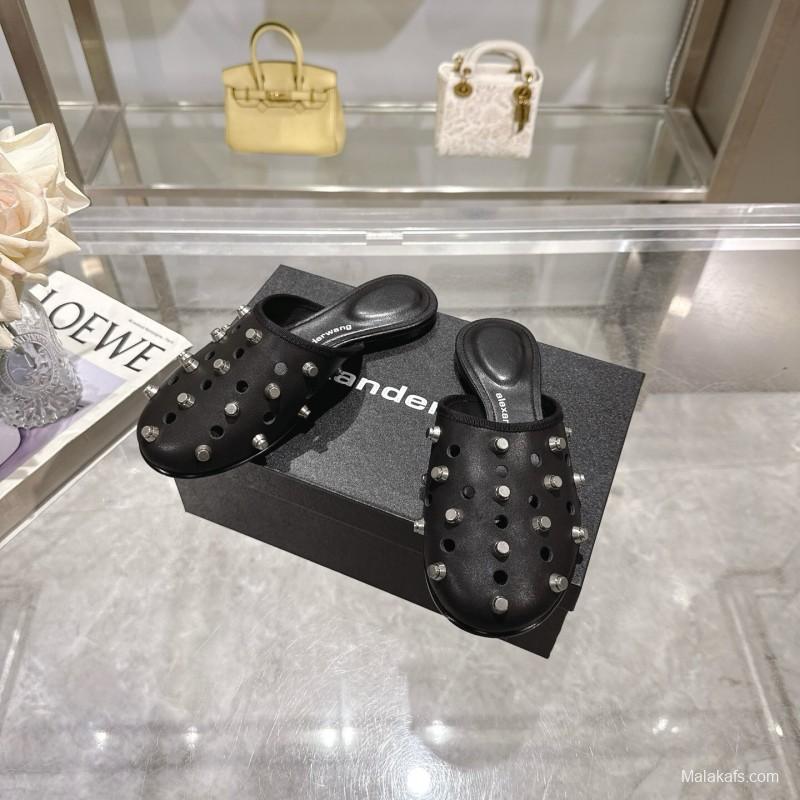 2025 Slippers Alexander Wang Black Leather Studded LY00310