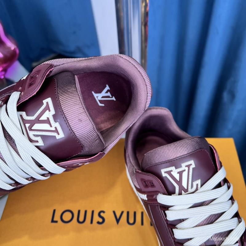 2025 Unisex Louis Vuitton Purple White Leather LV Trainer