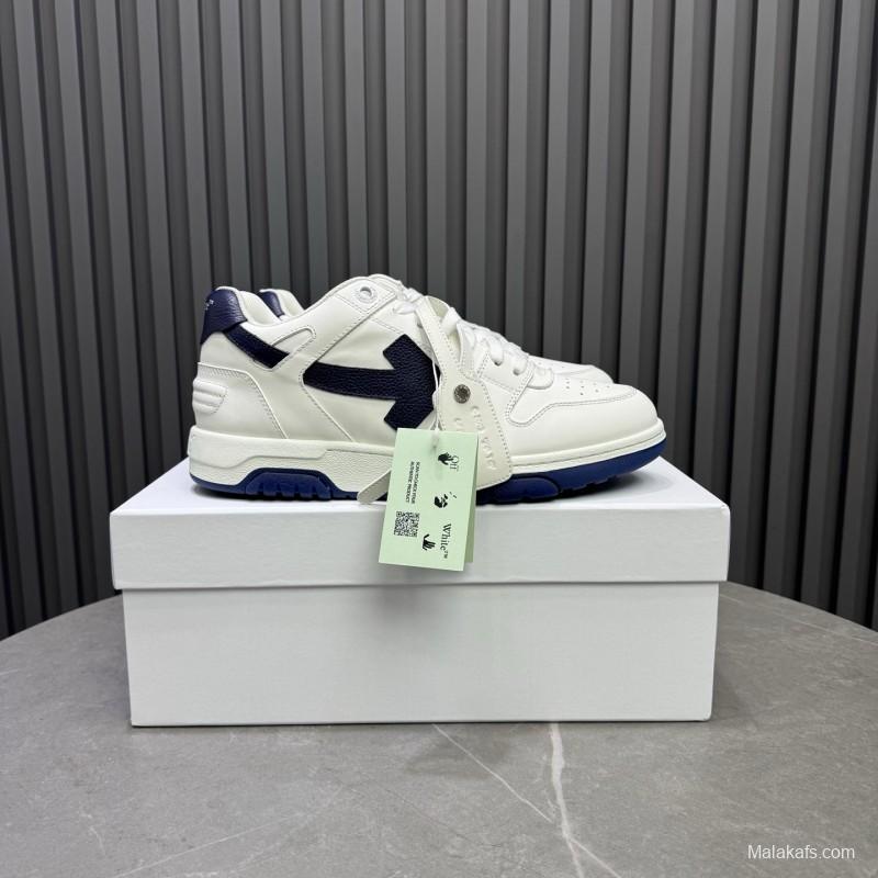 2025 Unisex Off-White White Navy Leather Sneakers KFY00310