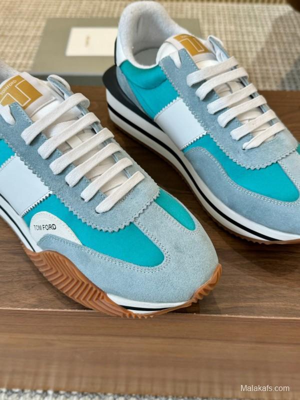 2025 Unisex TOM FORD Blue White Black Suede Leather Sneakers LY00360(F)/LY00370(M)