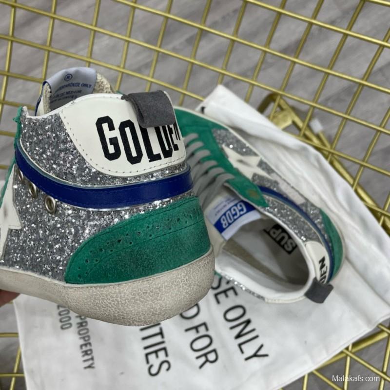 2024 Unisex GGDB Green Silver Glitter Suede High-top Sneakers MJ00300