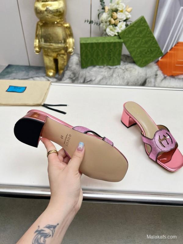 2025 Gucci Pink Leather Slippers