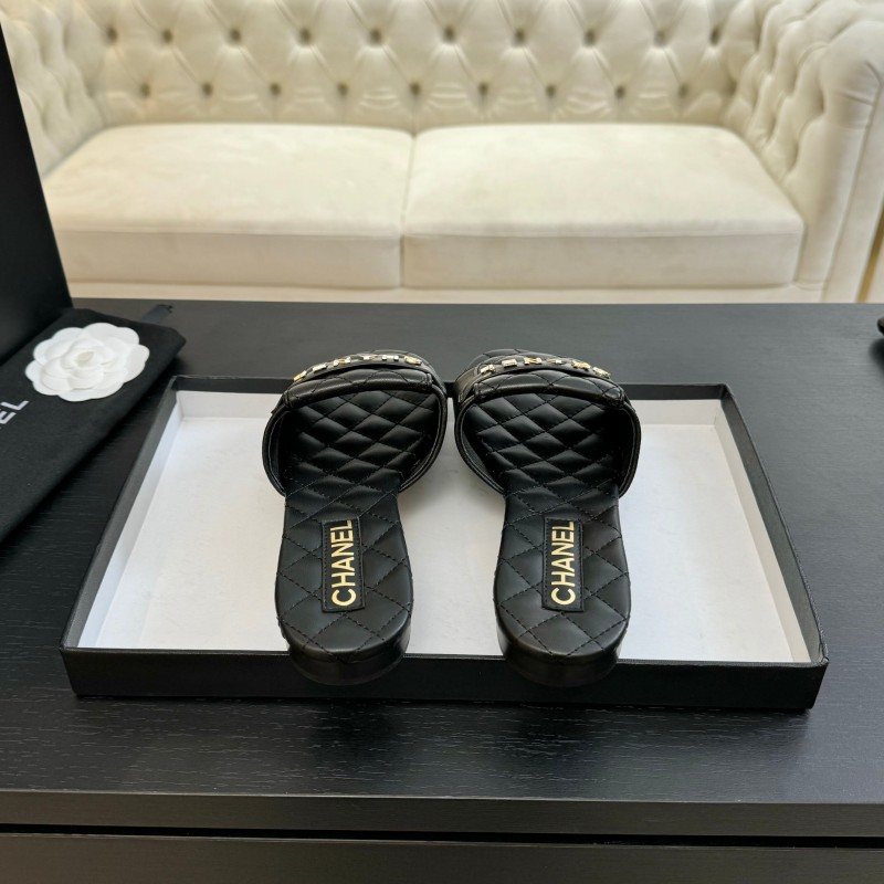 2025 Slippers Women Chanel Black Leather Slippers
