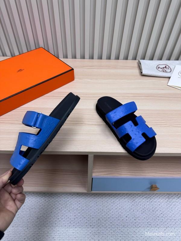 2025 Slippers Hermès Blue Leather Slippers