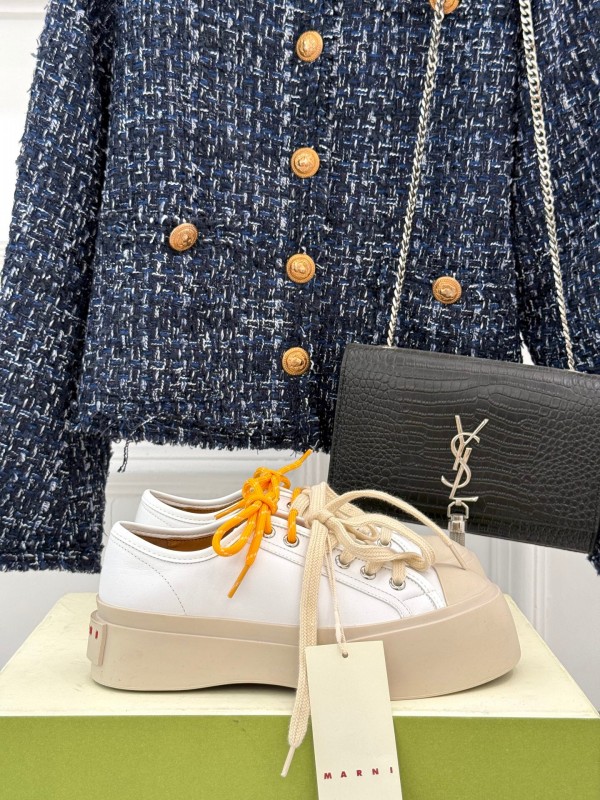 2025 Women Marni White Leather Chunky Sole Casual Sneakers LY00360(F)